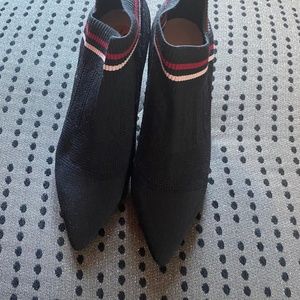 Sexy Black Ankle Boots - Size 11 with Burgundy/Pink Trim